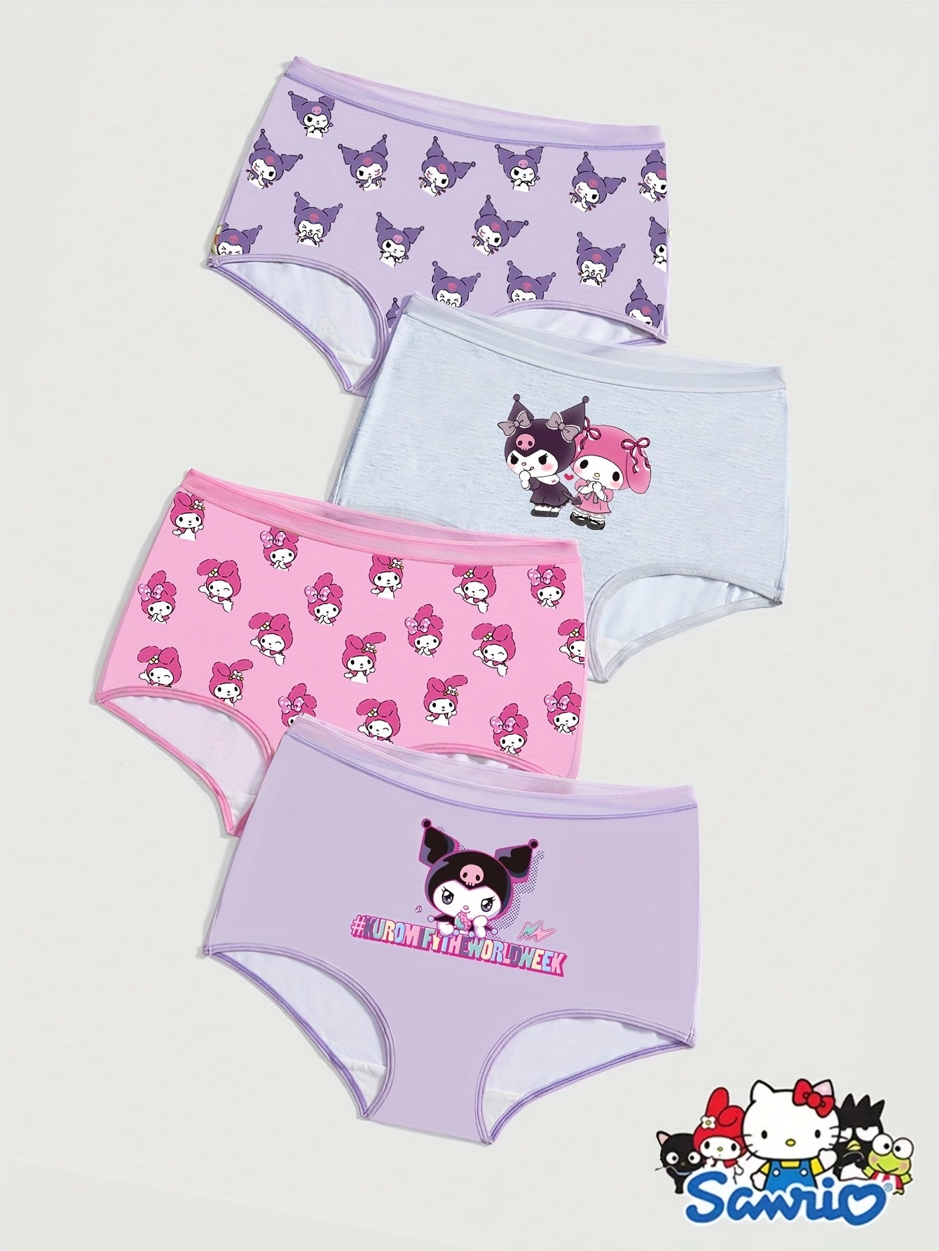 Sanrio Officially Licensed My Melody & Kuromi Cartoon Cute Print Summer Women's Briefs 4pcs Set