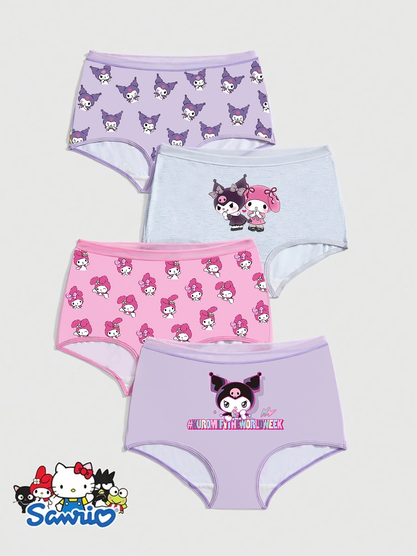 Sanrio Officially Licensed My Melody & Kuromi Cartoon Cute Print Summer Women's Briefs 4pcs Set
