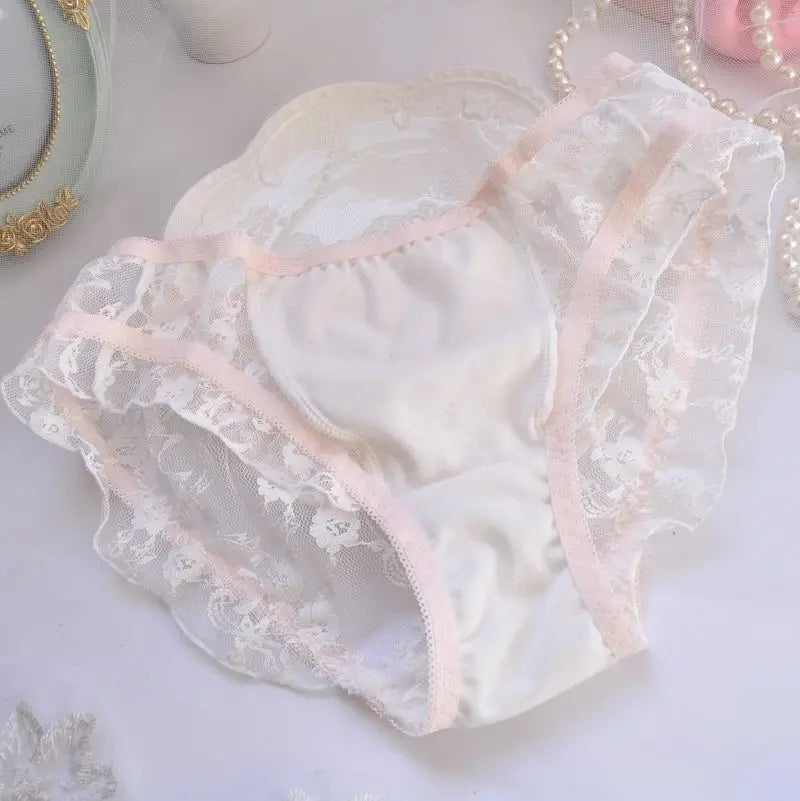 Sexy Transparent Lace Women Underwear Princess Embroidery Cute Lovely Style Panties Female Ruffle Hollow Lingerie Breifs LD773