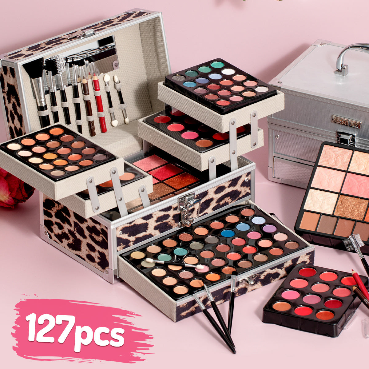 126pcs All-in-One Cosmetics + Makeup Tools + Makeup Case Makeup Set, Rainbow Color Multi-color Cosmetics, Ideal Gift Gift Box, Lipstick Eyeshadow Highlighter, Beginner Friendly