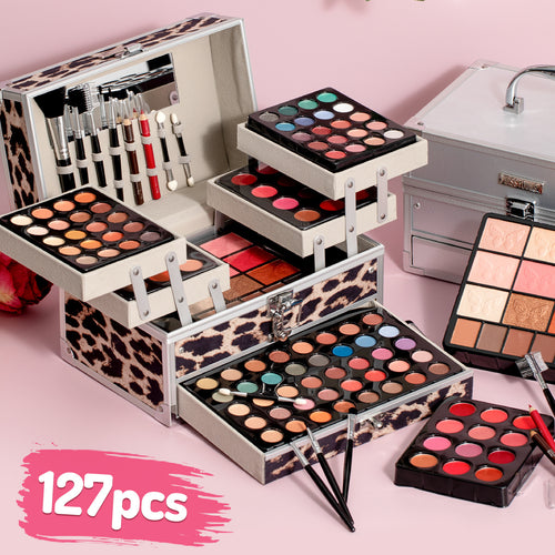 126pcs All-in-One Cosmetics + Makeup Tools + Makeup Case Makeup Set, Rainbow Color Multi-color Cosmetics, Ideal Gift Gift Box, Lipstick Eyeshadow Highlighter, Beginner Friendly