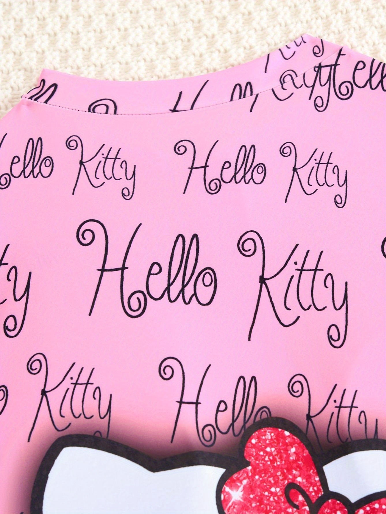 1pc Sanrio Hello Kitty Women's One-Piece Swimsuit - Bohemian Style Pink & Red Color Block with Cute Cartoon Graphics, Medium Stretch Fabric, Hand Wash Only for Beach Vacation & Summer Outings, Playful Swimwear | Comfortable Swimwear