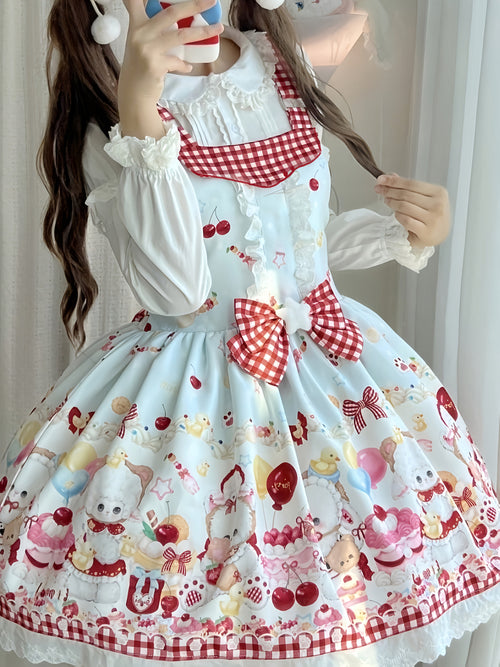 1pc Lolita Style Cute Cute Overalls Dress | Square Neck, Animal Pattern, Bow Detail, Suitable for Festival Parties and Valentine'S Day Gifts