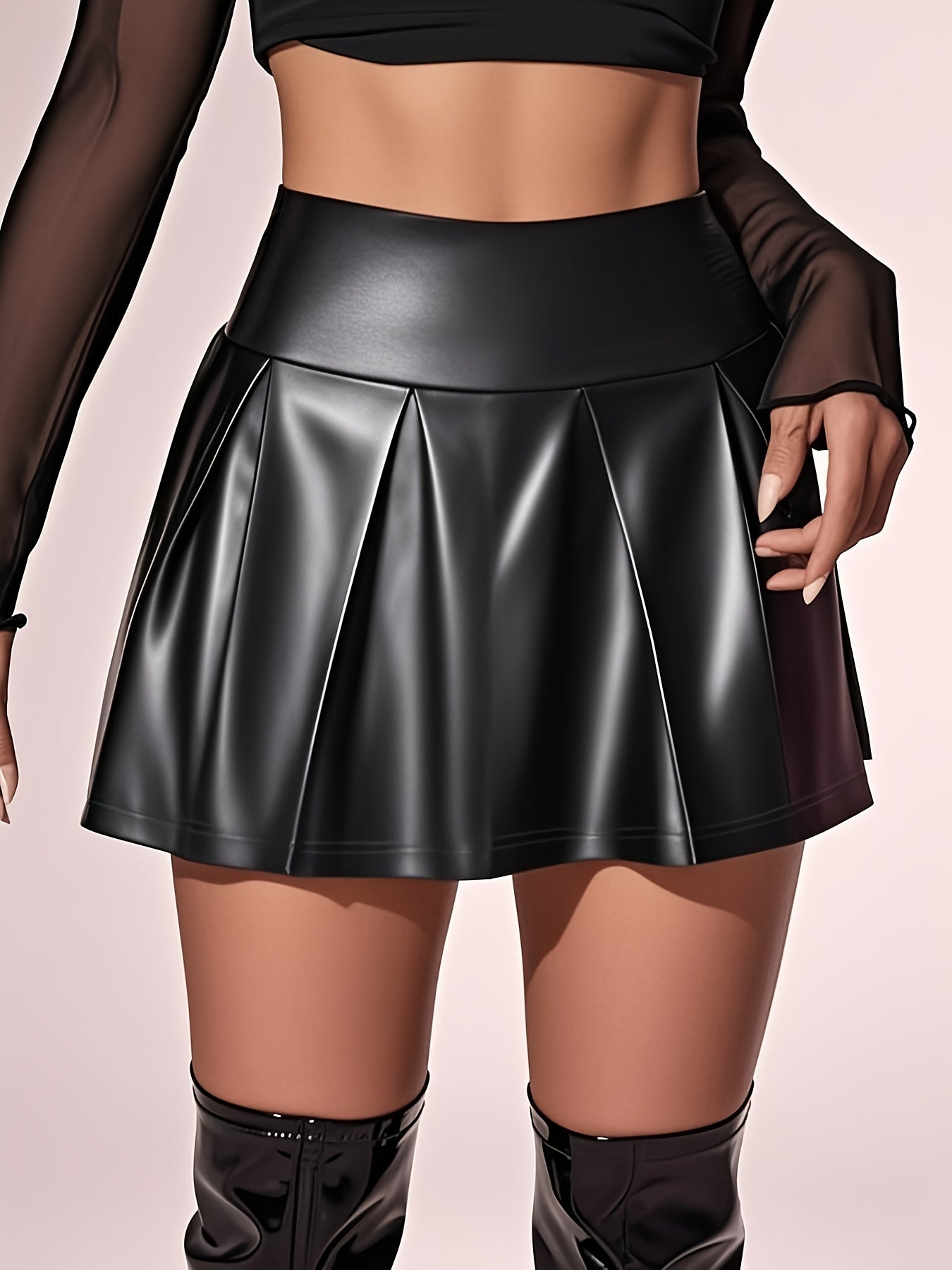 Women's High-Waist Pleated Mini Skirt - Black, Elastic Waistband, Casual Summer Party Skirt, Stylish and Comfortable Design