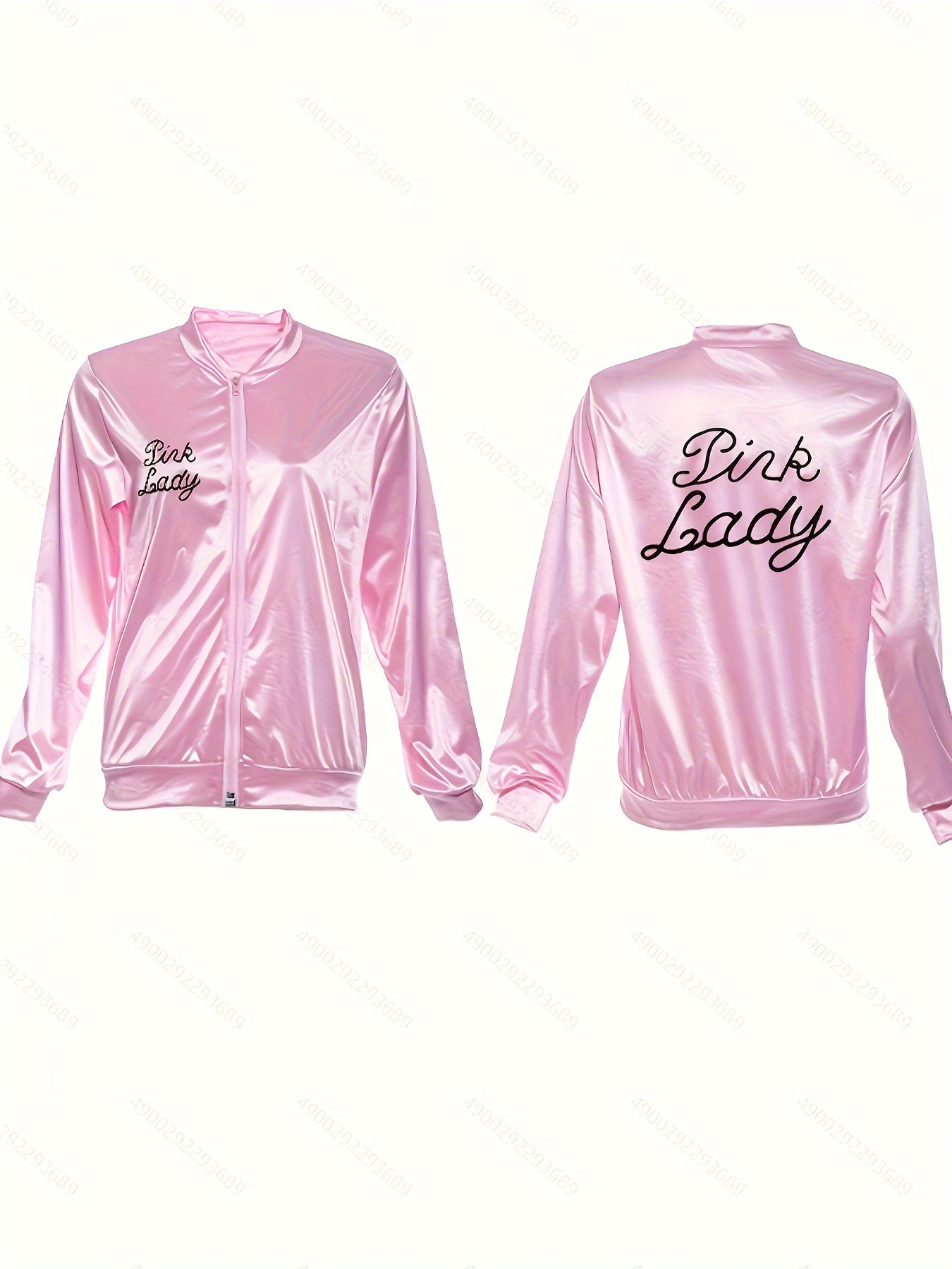 1pc Women's Casual Bomber Jacket - Satin, Spandex/Polyester, Baseball Collar, Semi-Transparent, Letter Pattern, Zip Detail, Mid-Stretch, Machine Washable, for Spring/Autumn Fashion