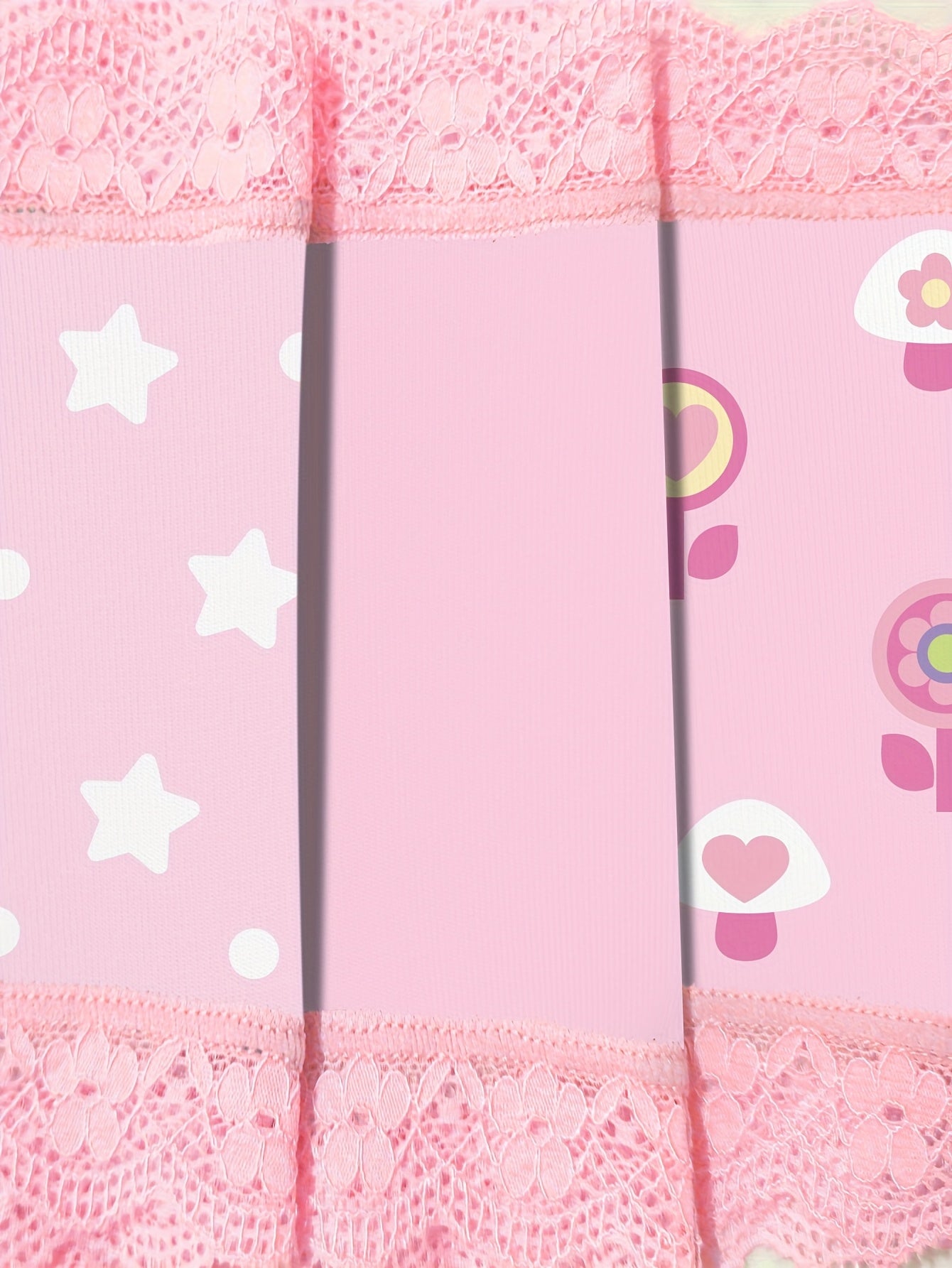 Sanrio Hello Kitty Women's Triangle Panties Set - 3pcs Comfortable Underwear with Cute Cartoon Print Featuring Rainbow Wings, Stars, Flowers, and Pink Lace Design