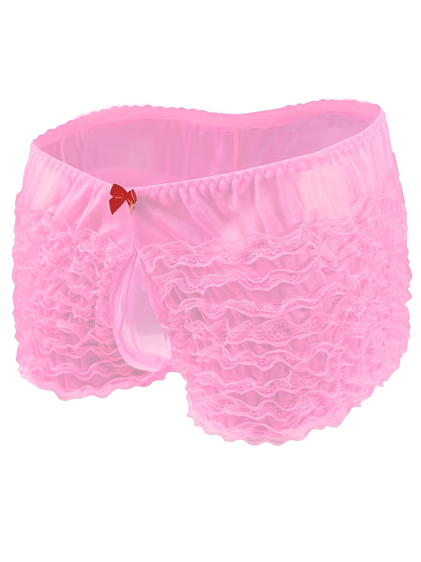 Men's Low-Rise Sheer Lace Underwear - Mesh Boxer Briefs with Contrast Lace Trim, Semi-Sheer Comfort Fit, Snug Slim Design in Pink & Black | Machine Washable Novelty Adult Apparel