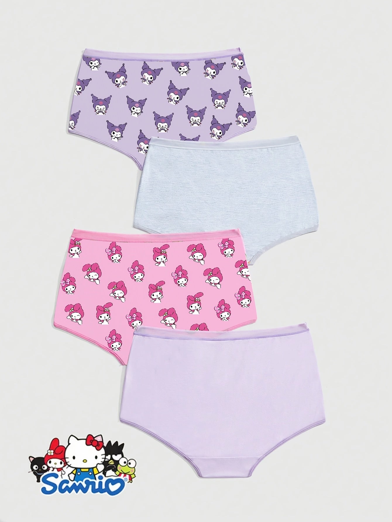 Sanrio Officially Licensed My Melody & Kuromi Cartoon Cute Print Summer Women's Briefs 4pcs Set