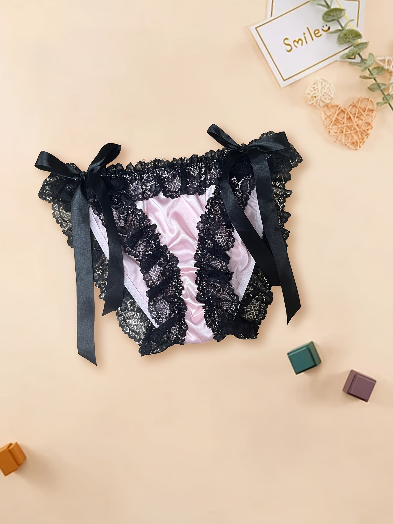 3-Pack Sweet Style Women'S Panties with Contrast Lace Trim, Ruffled Bow Detail, Color-Block Design, Comfortable and Breathable in Pink, Purple, and Blue for Autumn/Winter