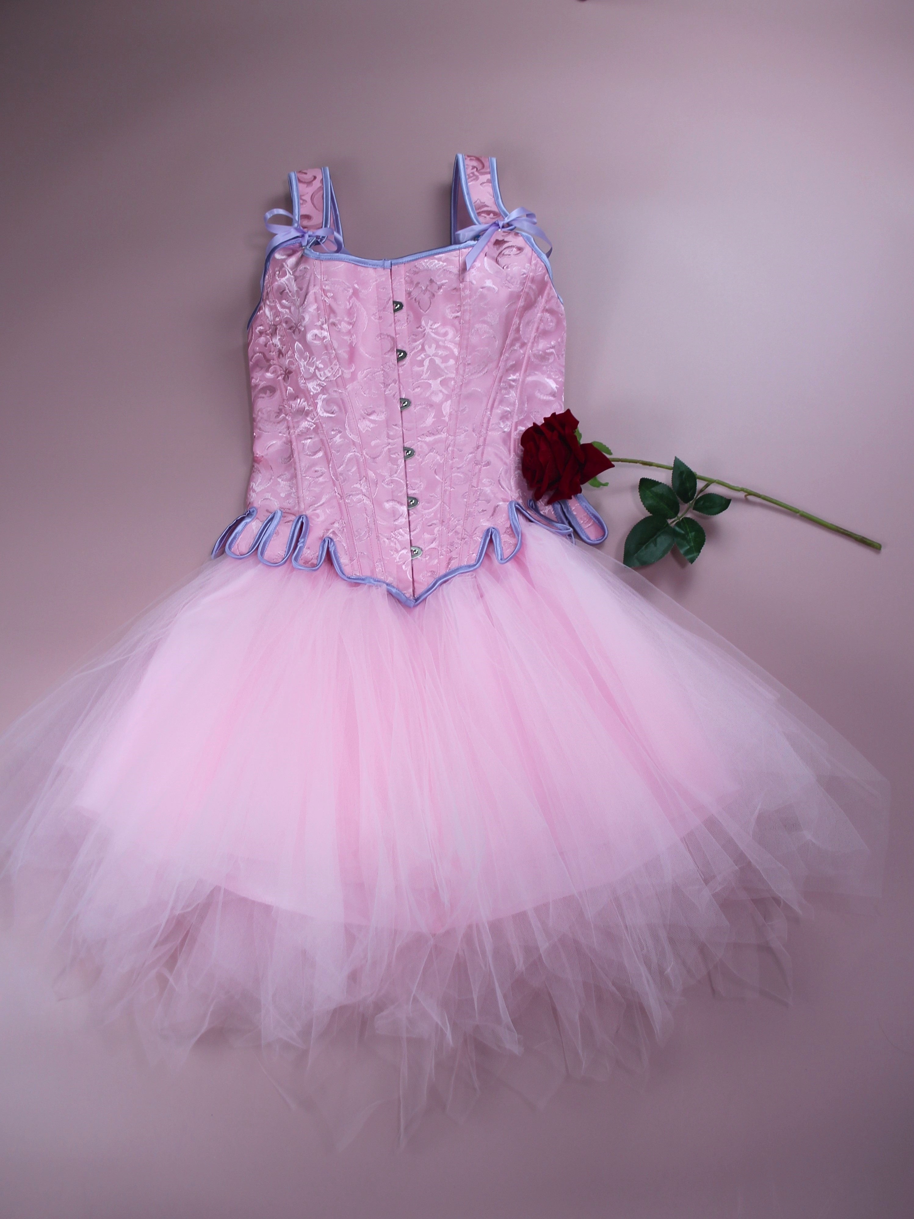 [Pink Corset Tutu Dress] Pink Jacquard Tight-Fit CORSET + TUTU Yarn Dress | Halloween Outfit Set