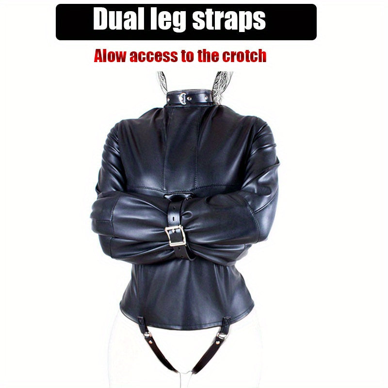 BDMS Faux Leather Armbinder Restraint Straitjacket, Straight Jacket Bondage, Unisex Doctor Patient Cosplay, Women'S Sexy Lingerie