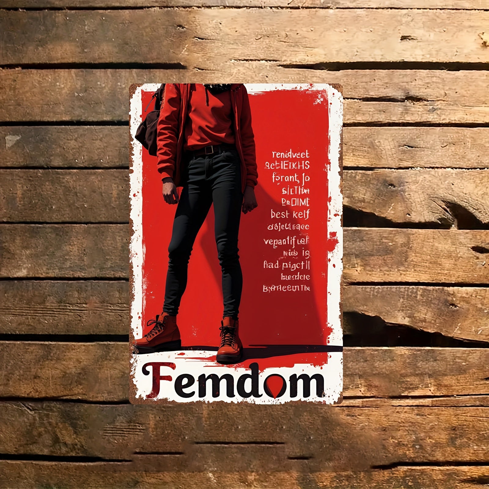 2D Flat, 1pc Retro Portrait Metal Sign - Vintage-Inspired Wall Art with Bold "FEMDOM" Text & Red Jacket Design, 20.32x30.48 cm Iron Decor for Home, Bar, Cafe, Garage, Restaurant - Easy to Hang, No Electricity Needed, Metal Wall Art Decor, Bar Decoration,