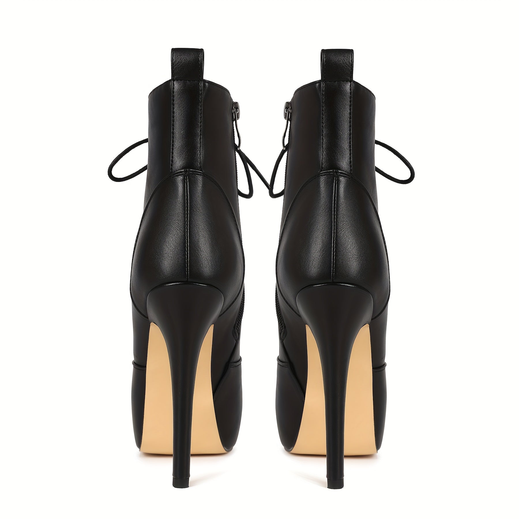 Women's Black Platform Stiletto Heel Ankle Boots with Skull & Spider Charm Back Heel, Lace-Up Closure - Microfiber Cover Round Toe Gothic Punk Boots for Halloween, Stage & Evening Wear, Durable Rubber Sole, High Heel Boots