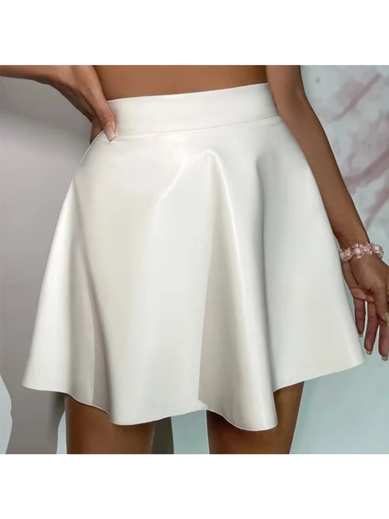Women'S Y2K Gothic PVC Pleated Mini Skirt - High-Waisted A-Line Clubwear with Thigh-High Slit, White, Skinny Fit for Casual & Party Outfits, Party Skirt, Sleek Skirt Design, Glossy Finish