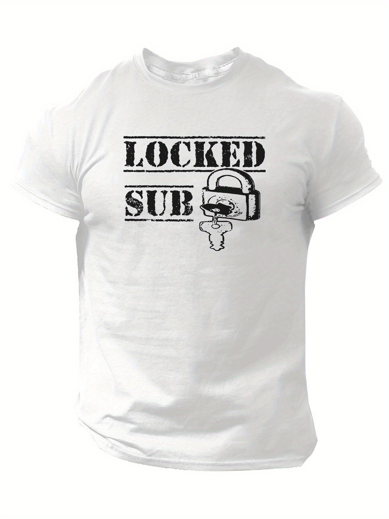 Locked Sub Men's Graphic Print Short-Sleeve T-Shirt - Black with White Distressed Design, Casual Round Neck Summer Tee for Outdoor Activities, Everyday Tshirt | Relaxed Fit Tee | Comfortable Wear