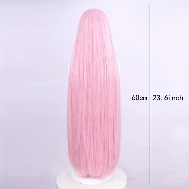 Anime-Inspired Pink Long Straight Wig with Bangs - Easy Style, Natural & Elegant for Parties, Cosplay, and Casual Attire - Unisex Adult Costume Accessory, Anime Wig, Cosplay Wig, Party Accessory, Fashionable Wig, Secure Fit Cap