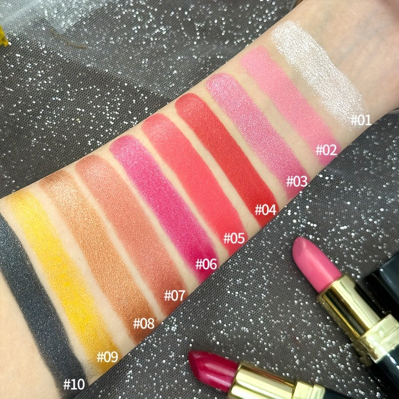 1PC VERONNI Lipstick- Hydrating, Sparkling Shine with Shimmer & Metallic Finish, Waterproof & Long-Lasting, Highly Pigmented in Diverse Shades (Pink/Red/Golden/Black) - Plant Squalane Infused for All Light Beige Types