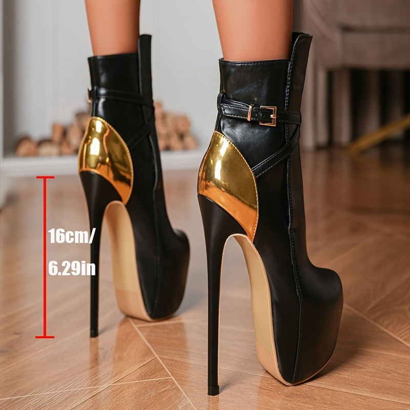 Plus Size 45/16Cm Stiletto Heels - PU Cover Platform Ankle Boots with Adjustable Straps, Red & Black Zipper Closure & Cushioned Insole - Elegant Office & Formal Attire, High Heel Boots, Formal Footwear, Sleek Boot Design