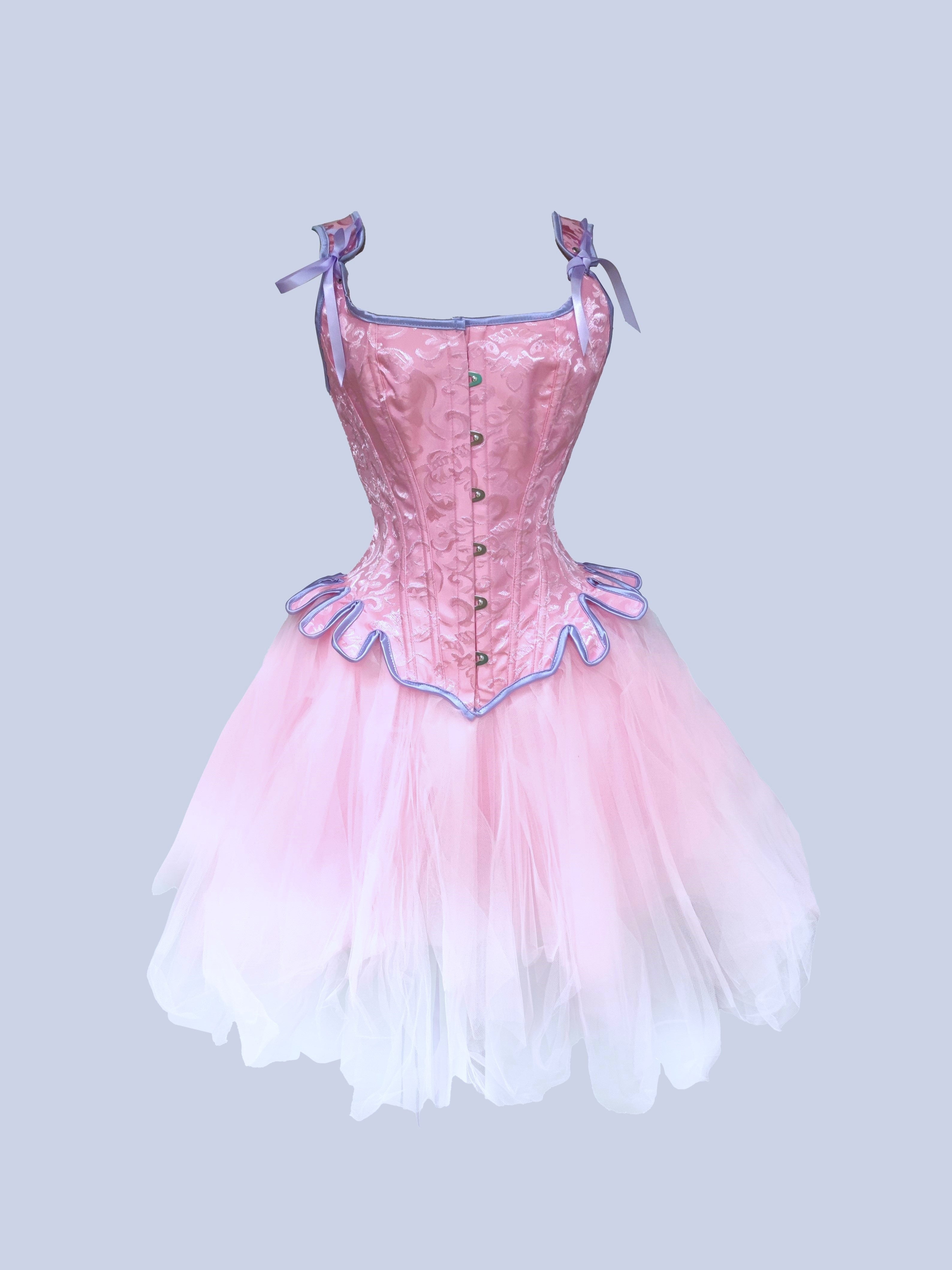 [Pink Corset Tutu Dress] Pink Jacquard Tight-Fit CORSET + TUTU Yarn Dress | Halloween Outfit Set