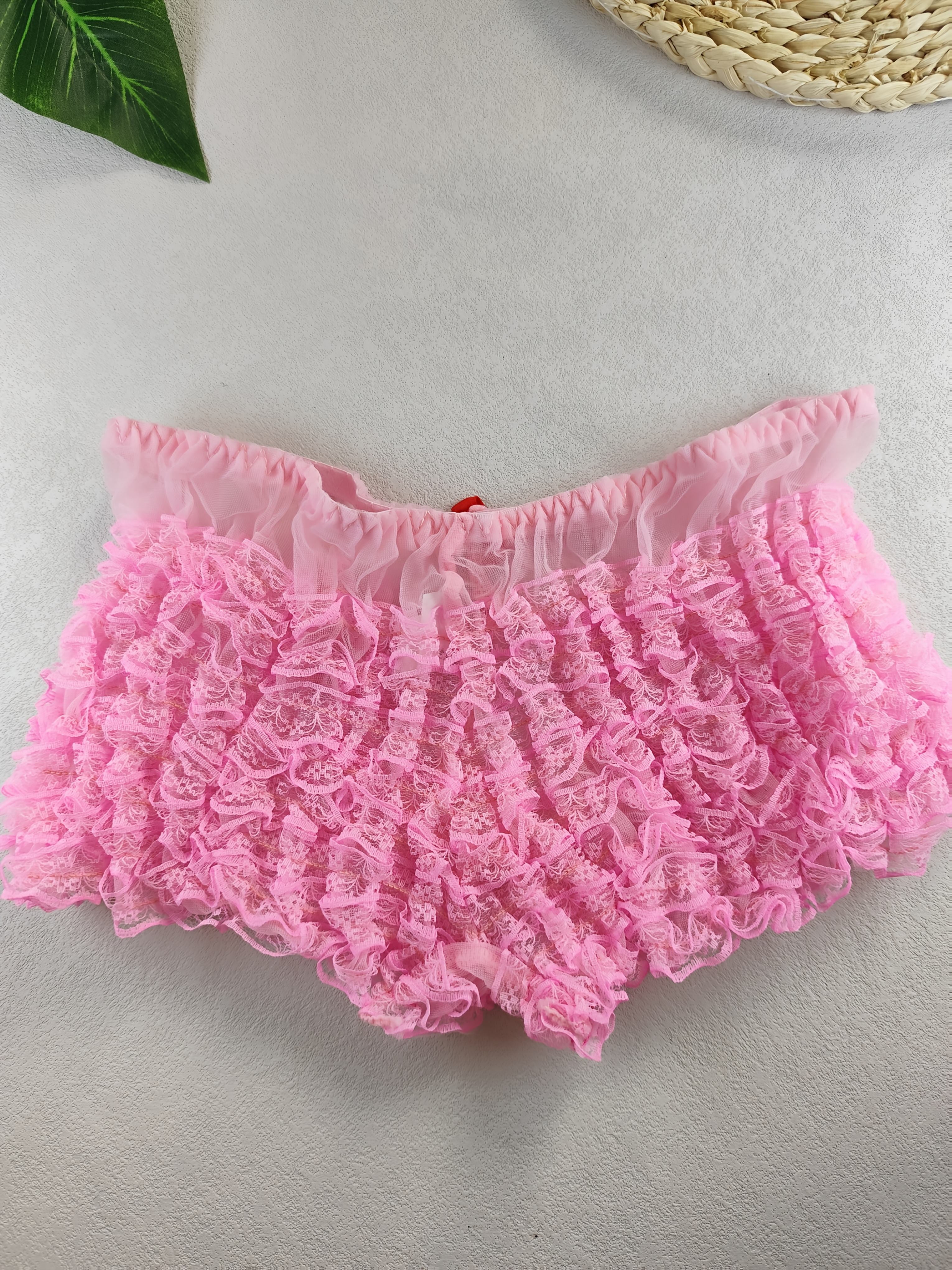 Men's Low-Rise Sheer Lace Underwear - Mesh Boxer Briefs with Contrast Lace Trim, Semi-Sheer Comfort Fit, Snug Slim Design in Pink & Black | Machine Washable Novelty Adult Apparel